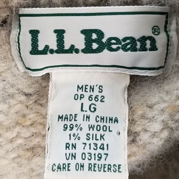 L L Bean sweater mens large White Gray Brown Wool Silk Crew Neck Winter FLAWED - Picture 14 of 15